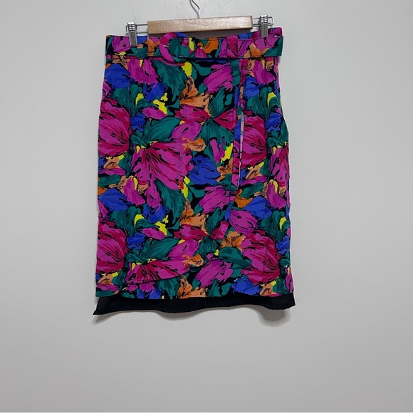 Vintage Floral Print Faux Wrap Pencil Skirt Women’s size 14 Colourful Artsy - Picture 1 of 11